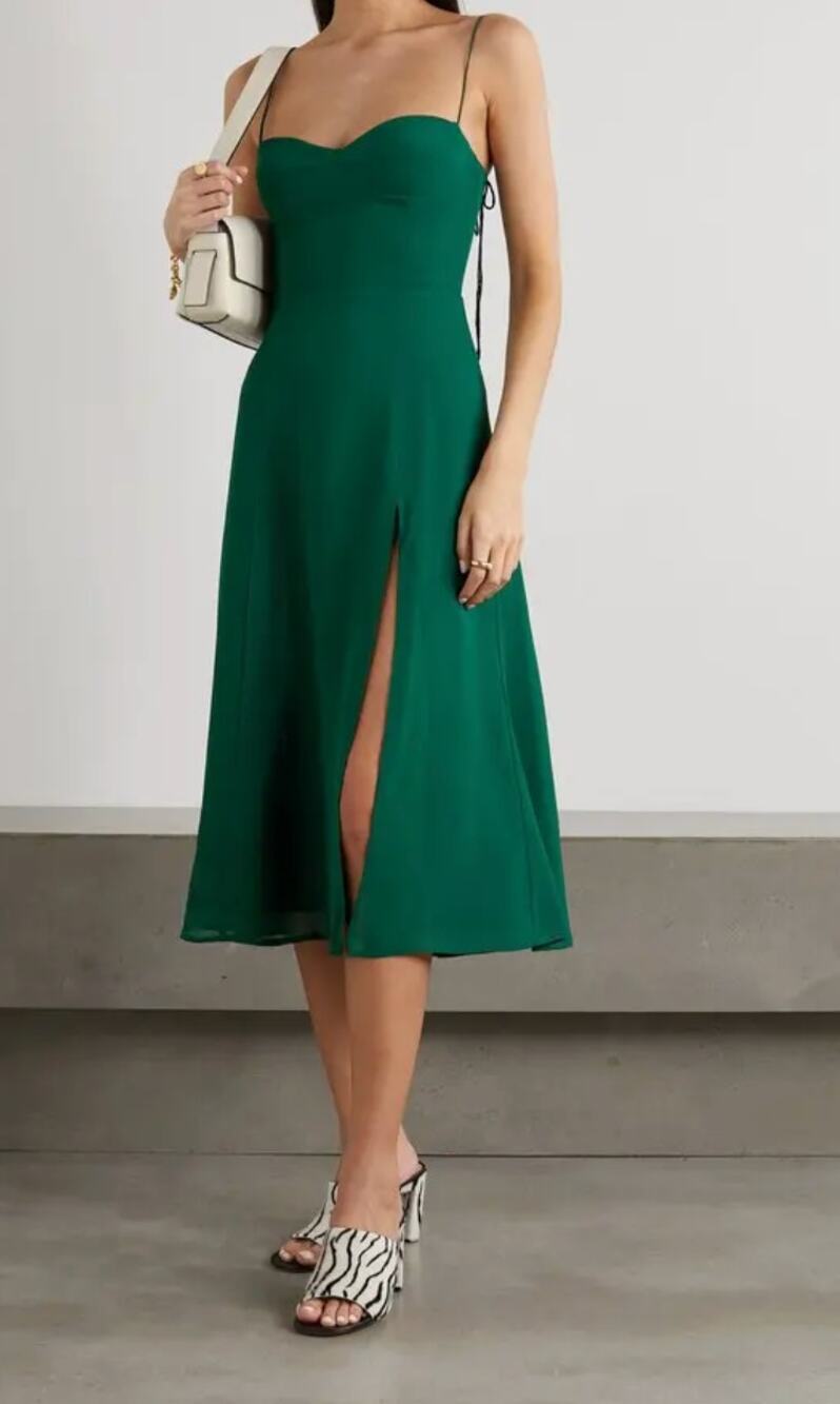 Reformation Dress 14 Juliette Midi Slip Emerald Formal Quiet Luxury Whimsical
